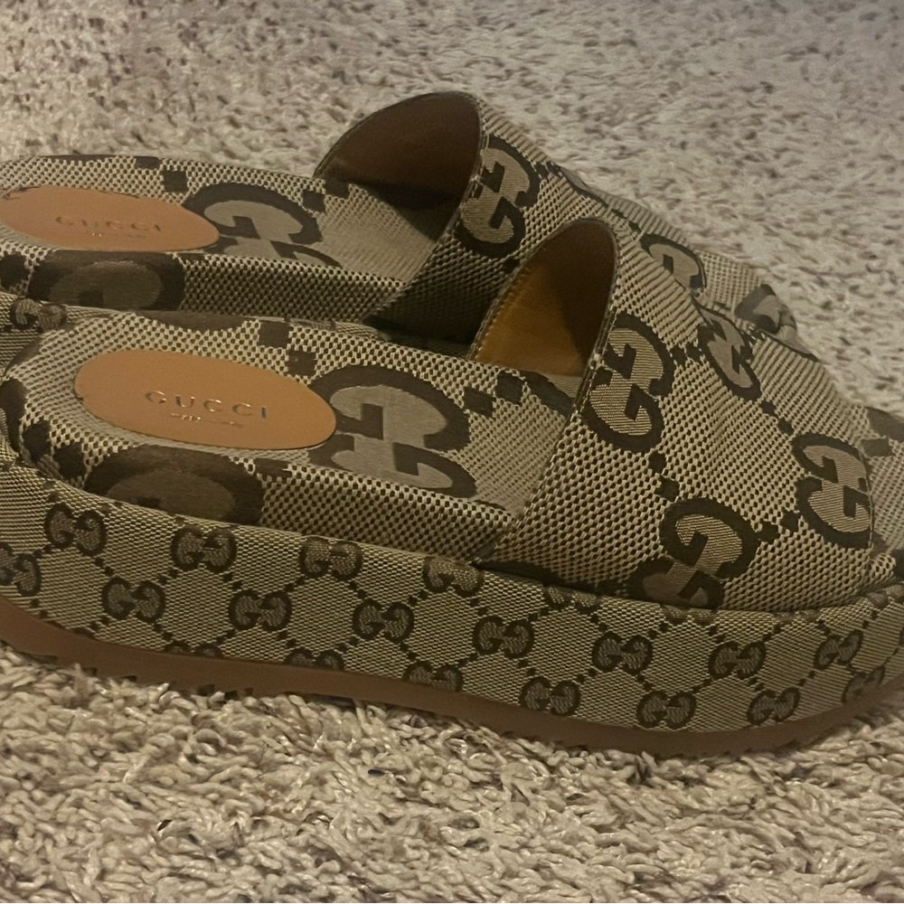 Gucci Women's Beige Monogram Slides